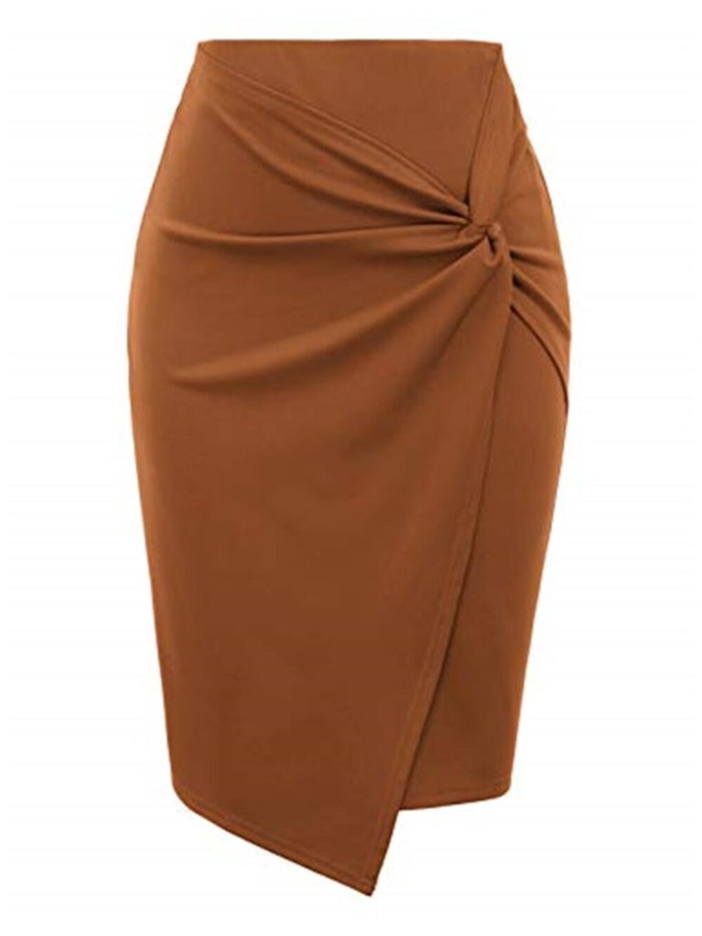 Womens Pencil Skirt Asymmetrical Wrap Front Stretchy High Waist Office Work
